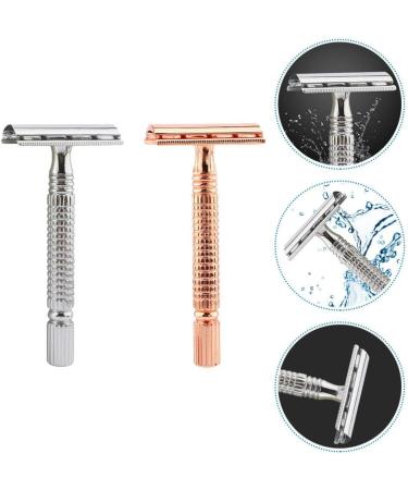 PACKOVE Manual Razor Set - 2PCS Double Safety Metal Shaver for Body & Back Hair - Rose Gold & Silver - Buy Online on GoSupps.com