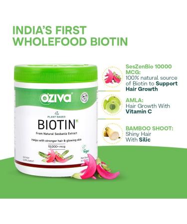 OZIVA Plant Based Biotin Powder for Hair Growth | Silica & Sesbania Agati | Clean & Vegan | 125g - Buy Online on GoSupps.com