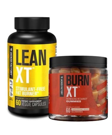 Jacked Factory Lean-XT Caffeine Free Fat Burner - Non Stim Weight Loss (60 Capsules) & Burn-XT Weight Loss Gummies - Thermogenic Fat Burner & Appetite Suppressant Gummies (Tangerine Sour 60 Gummies)