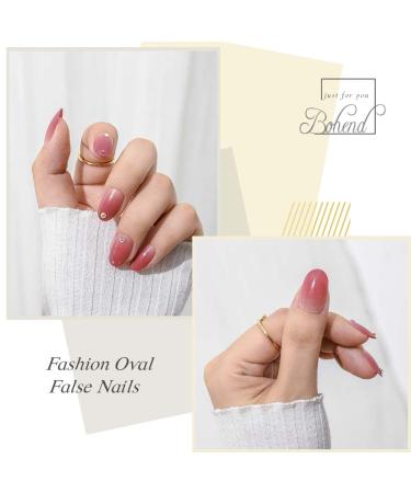 Shop Bohend Pink Short Oval False Nails - 24Pcs Shiny Gradient Full Cover for Women & Girls | International Shipping Available - Buy Online on GoSupps.com