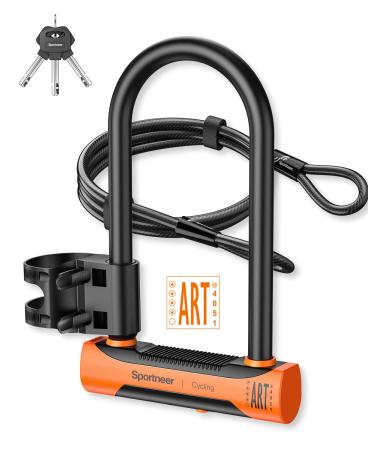 Sportneer Bike U Lock Heavy Duty Anti Theft Bicycle U-Locks Set with Cable, 18 mm Shackle and 6 Ft Security Cable with Mounting Bracket and Keys, Bicycle Lock for Road, Mountain, Folding Bikes - Buy Online on GoSupps.com