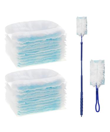 Volumoon Manual Dust Removal Set 20 Pcs Duster Removal Refill Kit with 2 Handle Strong Electrostatic Dust Removal Fluffy Duster Refills for Home Office& Car Cleaning (Blue)