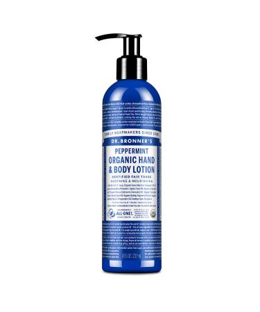 Dr. Bronner's - Organic Lotion (Peppermint 8 Ounce) - Body Lotion and Moisturizer Certified Organic Soothing for Hands Face and Body Highly Emollient Nourishes and Hydrates Vegan Non-GMO Peppermint 8 Fl Oz (Pack ...