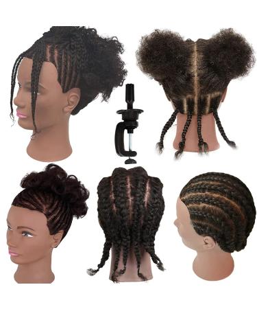 Afro Curly Mannequin Head 100% Human Hair Training Head Manikin Hairdresser Cosmetology Mannequin Doll Head Manikin Training Head for Practice Styling Braiding Dolls Head African American Curly Hair Head with Clamp Stand 9…