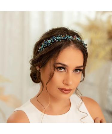 IYOU Sparkling Rhinestone Headband Green Crystal Flower Hair Bands Gemstone Prom Party Hair Hoop Accessories for Women and Girls - Buy Online on GoSupps.com
