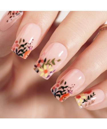 BettyCora Short Square Fake Nails Set with Glue - Flowers D10 Design - Buy Online on GoSupps.com