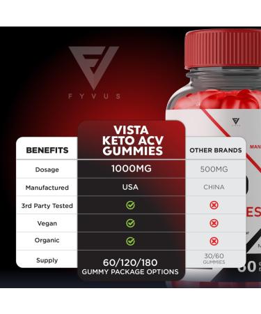 Fyvus Vista Keto ACV Gummies 2 Pack | Advanced Weight Loss Supplement with Apple Cider Vinegar | Keto-Friendly (120 Gummies - Buy Online on GoSupps.com