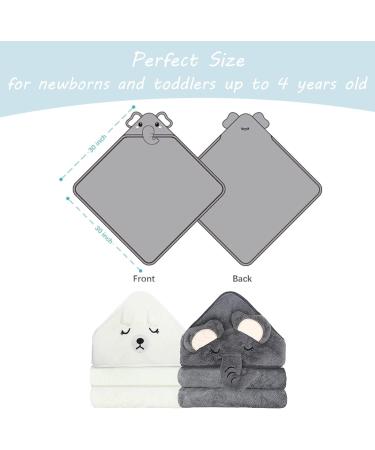 Roxanepig Baby Hooded Towels 2-Pack | 80x80 cm Soft Bamboo Bath Towels for Newborns - Elephant & Bear Design - Buy Online on GoSupps.com