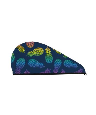 Hair Towel Wrap Hair Drying Towel with Button Towel Turban Head Towel to Dry Hair Quickly (Abstract Bright Pineapple Fruit Retro)