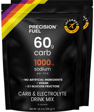 Precision Fuel PF 60 Carb & Electrolyte Drink Mix Powder for Hydration & Energy - Endurance Sports Nutrition Vegan Natural Hypotonic - 60g Carb 1000mg Sodium per Litre - Mild Citrus Flavor 2-pack Carb & Electrolyte Drink Mix 0.02 Ounce (Pack of 2)