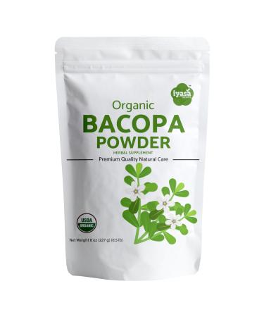 Organic Bacopa Powder (Brahmi Leaf) Certified organic Ayurveda Superfood Hair and brain tonic Resealable Pouch of 8 oz