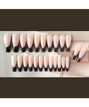 YoYoee Black Long Coffin Press on Nails - 24PCS French False Nails for Women and Girls - Buy Online on GoSupps.com