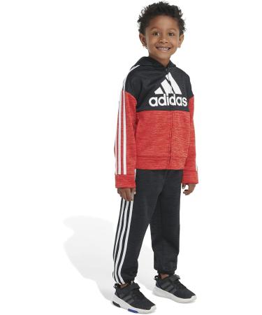 adidas Boys Long Sleeve Color Block Fleece Jacket Set - Size 7, Black Heather/Red - Buy Online on GoSupps.com