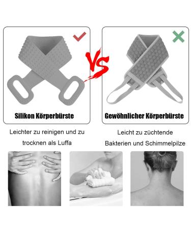 Extra Long Silicone Back Brush - 90cm Durable Shower Scrubber for Deep Clean | Soft & Effective Body Brush for Men & Women (Gray) - Buy Online on GoSupps.com