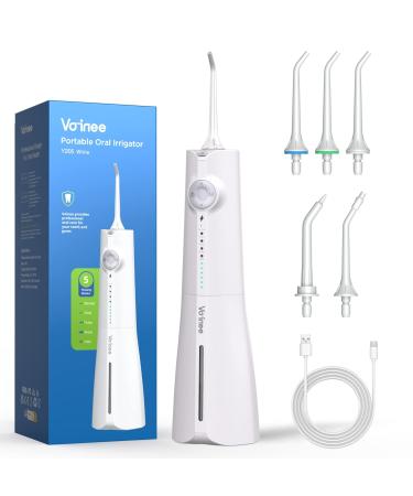 Voinee Care Munddusche Wireless Oral Irrigator Professional with 5 cleaning modes 6 pressure levels and 5 rotatable replacement nozzles IPX7 waterproof for tooth cleaning (white)