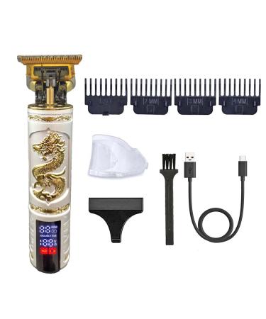 Professional Hair Trimmer Mens Hair for Face Body Beard Vintage Hair Zero Gap Trimmer for Men with LED Display Rechargeable Cordless Hair Edger Clipper Shaver White and Gold Note