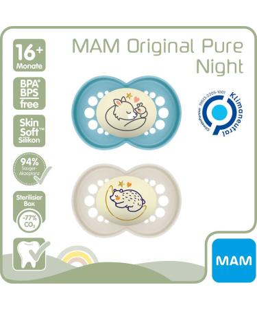 MAM Day & Night Silicone Pacifier Set (16+) - 4 Pacifiers & 2 Sterilized Boxes | Buy Internationally - Buy Online on GoSupps.com