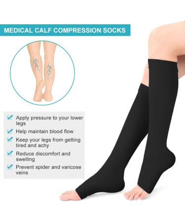 Buy XL Black Compression Socks for Men & Women - Open Toe Flight Support Stockings 20-30 mmHg for Travel Work Pregnancy & Varicose Veins - Buy Online on GoSupps.com