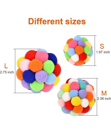Cat Toy Balls with Bell - Colorful Soft Fuzzy Balls for Indoor Cats and Kittens - Interactive Chewing Toys - 3 Pack - Buy Online on GoSupps.com