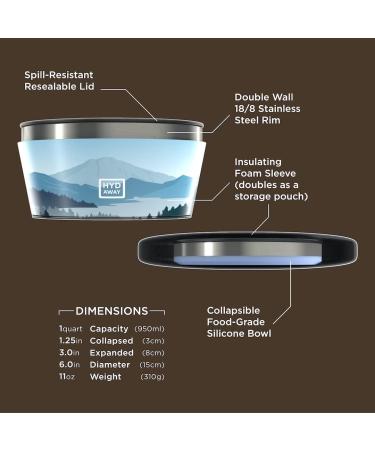 HYDAWAY Collapsible Insulated Bowl with Lid - Portable 1-Quart Dinnerware for Camping, Hiking, Travel - Packable & Resealable - Buy Online on GoSupps.com