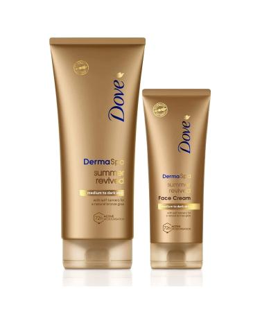 Dove Unilever DermaSpa Body Lotion Summer Revived Self-Tanning Medium to Dark 200ml with Dove Derma Spa Face Cream 75ml 2 Piece Set
