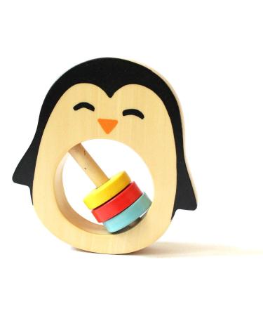 Shumee - Wooden Baby Rattle Teething Toy - Penguin Shaped Animal Teether for Kids - (Gift 6 Months+ Boys Girls)