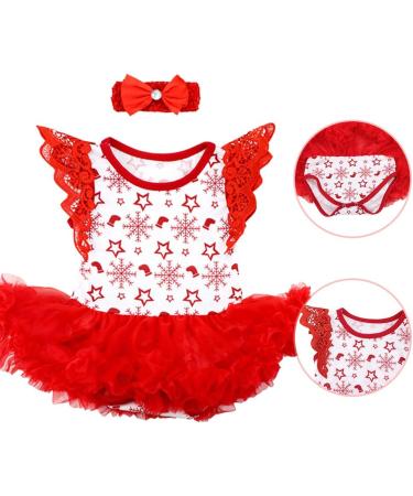 FYMNSI Baby Girls My First Christmas Outfit 4pcs Set | Princess Tutu Romper Dress with Bowknot Headband, Shoes, and Leg Warmers | 0-18 Months | 3-6 Months | White Snowflake Lace - Buy Online on GoSupps.com