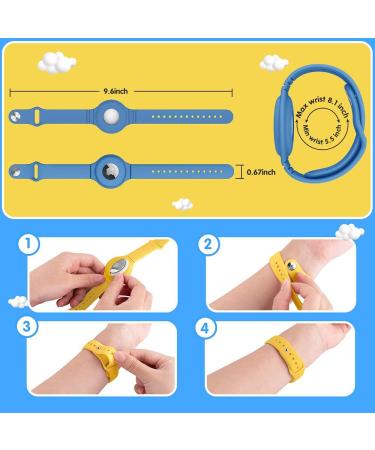 VEGO Kids AirTag Bracelet 2+4Pack - Silicone Watch Bands + Anti-Scratch Films - Metal Studs Wristband for AirTag - Yellow & Blue - Buy Online on GoSupps.com