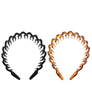 Beaupretty 2 pieces zigzag black plastic sharks dental shark ridge headband hair bracket corrugated denture band for women men (black amber colors)