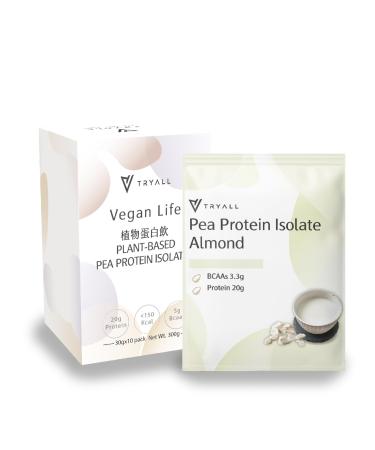 TRYALL Plant Based Pea Protein Powder Isolate (20g of Protein) Travel Sachets (Almond Milk 10 Packs)