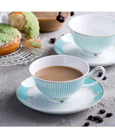 Striped Porcelain Coffee Cup and Saucer Set Cup Drink Breakfast Cup House Kitchen Office - Buy Online on GoSupps.com