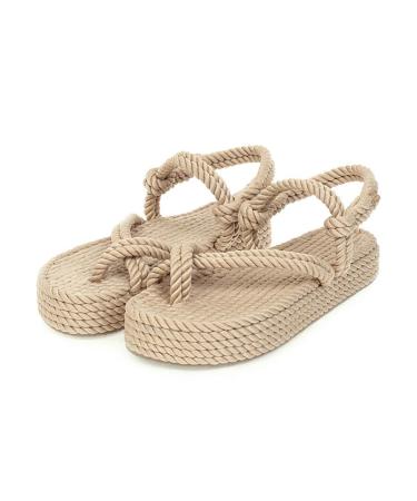New summer women-flat sandal-in-between rope-female wedge-beach shoe-women-concrete platform sandals for girls (size: 8.5 code) B 9.5codes