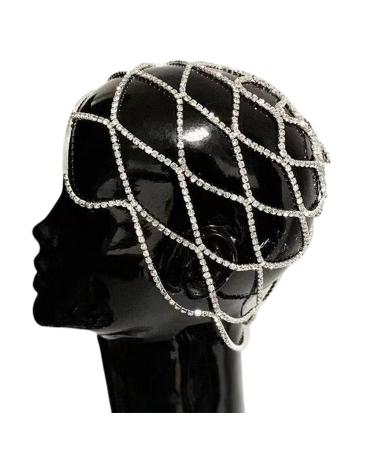 YO-HAPPY Hollow Rhinestone Mesh Headwear Wedding Head Chain Jewelry Women Luxury Crystal Headband Head Cap Hair Accessories