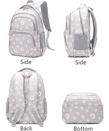 3Pcs Daisy Prints Backpack Sets for Girls - Grey | Kids Bookbag for Elementary Students and Teens - Buy Online on GoSupps.com