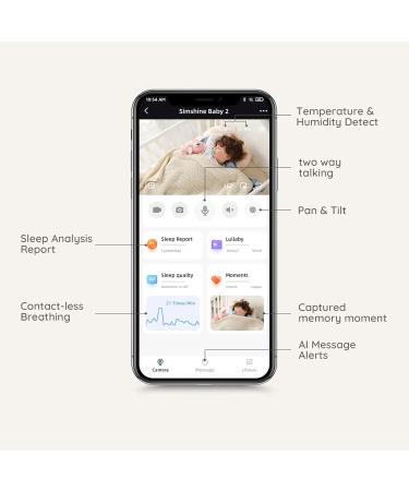 Simshine Baby Monitor with Night Vision Camera, AI Cry Alert, Lullabies, Breathing Detection, Temp & Humidity Monitoring - 2K HD Video, 2-Way Audio - Yellow - Buy Online on GoSupps.com