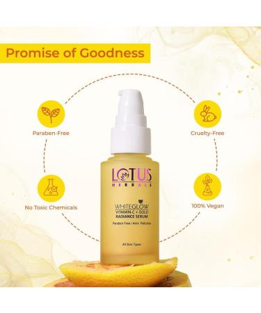 Lotus Herbals Whiteglow Vitamin C And Gold Radiance Face Serum | For Dull & Dry Skin | Brightening & Hydrating | 30ml - Buy Online on GoSupps.com
