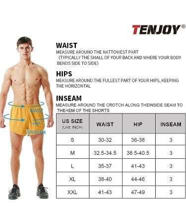 TENJOY Men's 3 Running Shorts Gym Athletic Workout Shorts with Zipper Pocket - Yellow, Small - Buy Online on GoSupps.com