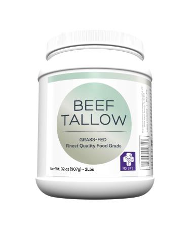 MD. Life Beef Tallow for Cooking - Food Grade Grass Fed Beef Tallow for Cooking Oil Replacement - 1 Gallon (4 Pack) - Pasture Raised Keto Friendly Beef Tallow- Used to Make Candles & Soaps 2 Pound (Pack of 4)