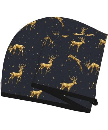 Hair Towel Wrap - Quick Drying Turban with Button | Christmas Deers Design for Effortless Hair Drying - Buy Online on GoSupps.com