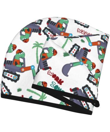 Hair Towel Wrap - Quick Drying Turban with Button Dinosaur On Excavator Design - Buy Online on GoSupps.com
