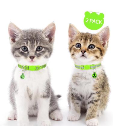Taglory Reflective Cat Collar with Safety Clasp & Bell - 2-Pack Adjustable Collars (15-20cm) for Cats & Kittens - Green - Buy Online on GoSupps.com