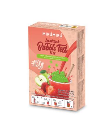 MiruMiru - Bubble Tea Kits - Green Apple Pearl & Strawberry Nectar & Jasmine Tea, Drinks & Straws included (12 drinks)