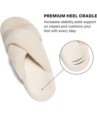 Orthotic Insole Arch Support Women's Fuzzy Cross Band Slippers - Cream - Buy Online on GoSupps.com