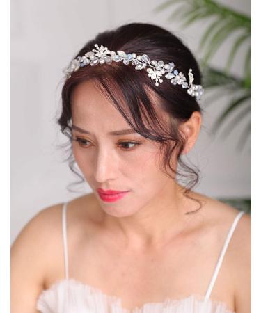 Deniferymakeup Silver Bridal Hair Vine Opal Hair Piece Rhinestones Wedding Hair Piece Crystal and Pearl Blue Bridal Jewelry for Women and Girls - Buy Online on GoSupps.com