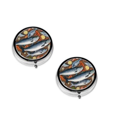 (Fishing Bait) Round Pill Box 3 Compartment Pill Box Mini Decorative Pocket Purse Portable Travel Medicine Tablet Vitamin Holder Organizer Pill Case