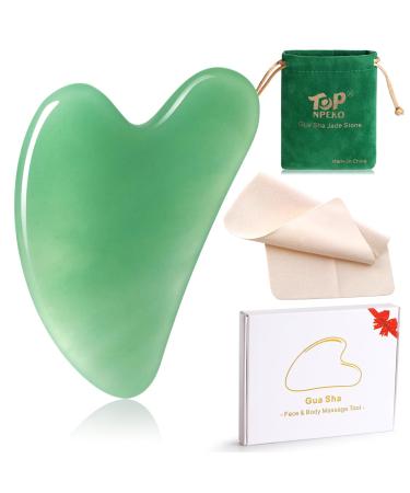 Gua Sha Facial Tool Natural Jade Stone Guasha Face Scraping Massager for Promotes Blood Flow Prevents Wrinkles Removes Toxins Green