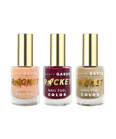 BeautyGARDE Rocket Nail Fuel Polish - 3 Pack - Nail Polish Colors 1 Introvert 1 Socialite 1 Gender Neutral Nail Polish Strengthener & Growth Treatment 7-Free Nail Care Nonie Cr me 1.5 Oz