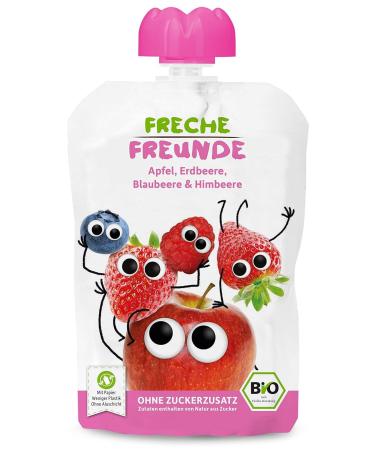 Cheeky Friends Bio Quetschie - Organic Fruit Pouches for Kids | Apple Strawberry Cherry Blueberry & Raspberry | Gluten-Free & Vegan | 2x6 Pack (12x100g) - Buy Online on GoSupps.com