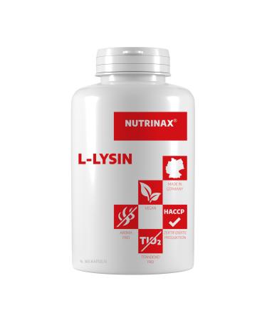Nutrinax |L-lysine |365 vegan lysine capsules |High dose with 1000mg L-lysine HCL (800mg L lysine per daily dose) |Made in Germany |From herbal fermentation - Buy Online on GoSupps.com