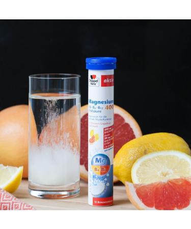 Double Heart Magnesium 400 + B1 + B12 + Folic Acid - Vegan Effervescent Tablets - 15 Tablets (Pack of 4) - Supports Muscle Function - Lemon Grapefruit Flavor - Buy Online on GoSupps.com